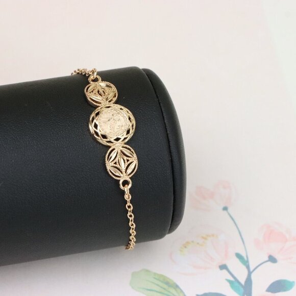 "Rose Gold Bracelet with Dual Leaf & Coin Pattern, XPBL1083 - Picture 11 of 13